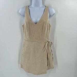 Lulus Womens Beige Corduroy Wrap Romper V-Neck S